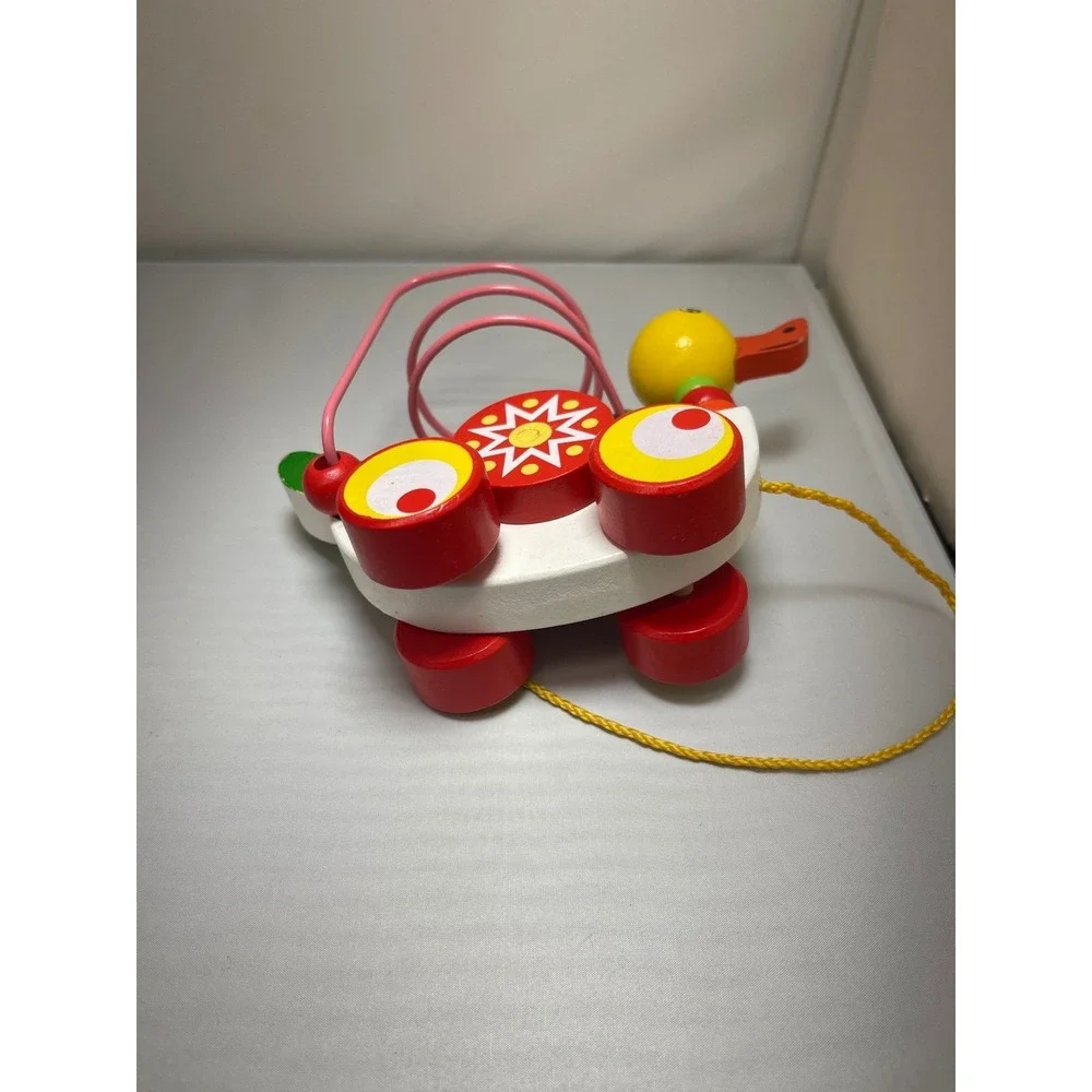 Wooden Duck Pull‎ Toy Kids Multicolor Wood Bead Maze Roller Coaster Classic Boho